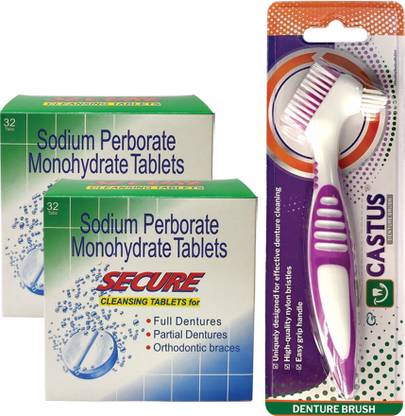 SECURE Denture Cleansing Tablets Plus Castus Denture Brush