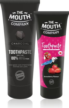 The Mouth Company Charcoal 75 gm Toothpaste Combo with Strawberry 50gm Toothpaste Toothpaste