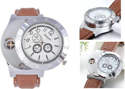 MEZIRE ™ 2 in 1 Cigarette Lighter with Analog Men Wrist Watch | 200-300 Time Ignition After Full Charged |Beautiful Gifting Box- Perfect Gift For Cigarette Lovers ™ Men's USB Rechargeable Cigarette Cigar Lighter Watch Novelty Cool Lighters Windproof Unique Designer Analog Wrist Watches Flameless Cigarette Lighter