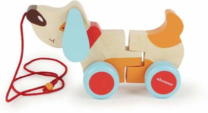 Shumee Wooden Bruno- The Dog Pull Along Toy (1 Year+) with Attached String- Encourage Walking, Develop Hand-Eye Coordination, Build Gross Motor Skills