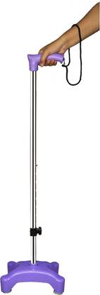 MONOLIZE 4 Leg Chrome Height Adjustable With Hand Support Walking Stick
