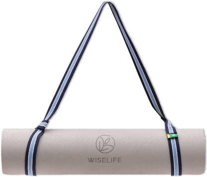 Wiselife Blue Yoga Strap Sling Belt For Carrying & Holding Mat With Overlocking Closure Cotton Yoga Strap