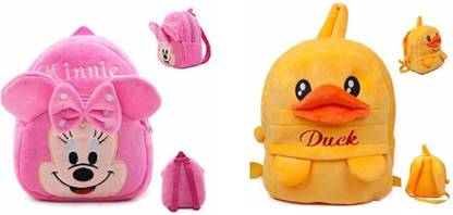 firstcry Kids Soft Duck with Minnie Double Soft Plush Backpacks Cartoon Plush Bag (Yellow, 11 L) , (Pink, 11 L)Plush Backpack For Small Kids Nursery Bag Kids Gift Plush Bag Plush Bag
