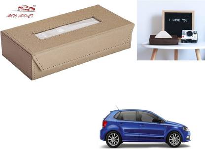 AuTO ADDiCT Car Tissue Box Paper Tissue Holder Beige with 200 Sheets(100 Pulls) For Volkswagen Polo GT Vehicle Tissue Dispenser