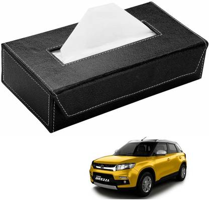 AuTO ADDiCT Car Tissue Box Paper Tissue Holder Black with 200 Sheets(100 Pulls) For Maruti Suzuki Vitara Brezza Vehicle Tissue Dispenser
