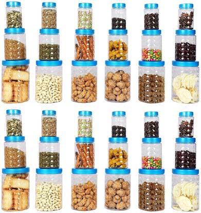 3D METRO SUPER STORE 36 Pc Plastic Checkers/Container/Canister/Pet Jars Set, 350 ML, 650 ML, 1200 ML(CLEAR)  - 350 ml, 650 ml, 1200 ml प्लास्टिक ग्रोसरी कंटेनर