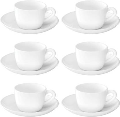 DULARIYA Pack of 12 Opalware Opalware White Fine Tableware Bone China Tea Cups and Saucer for Home/Office (White)