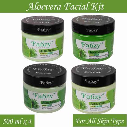 fabzy London Aloevera Facial Kit 4 in 1 Scrub 500 ml + Cream 500 ml + Gel 500 ml + Pack 500 ml -2000 ml