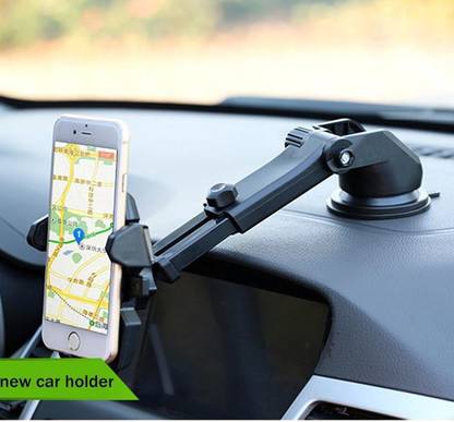 Wanzhow One Touch Long Neck Arm 360 Degree Rotation | Ultimate Reusable Suction Cup Mount for Dashboard Windshield Desktop | All Smartphone| Blac Mobile Holder