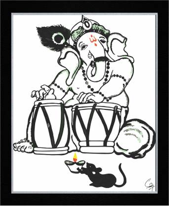 Bhawana Creation GANESH JI WITH MOUSE 0004 Digital Reprint 12 inch x 8 inch Painting
