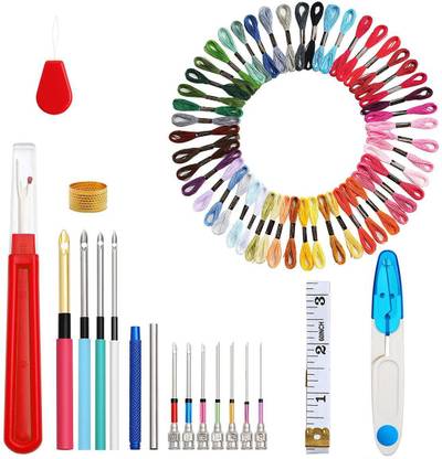 SHAFIRE 71 in 1 Set Punch Needle Kit,Punch Needle Handle,Seam Ripper,Cross Stitch Punching Needle for Embroidery,Needle Threader.(Multicolor)