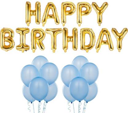 Wonder Solid Birthday Decoration Balloons 16inch Gold Foil Happy Birthday, 50 Light Blue Party Balloons for boy,girl,wife,husband Balloon