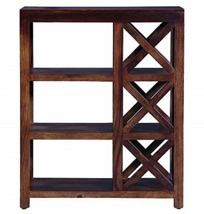 SarCraft Wooden Criss Cross Book Shelves for Living Room | Open Bookcases with 3 Shelf | Sheesham Wood, Teak Finish Solid Wood Open Book Shelf