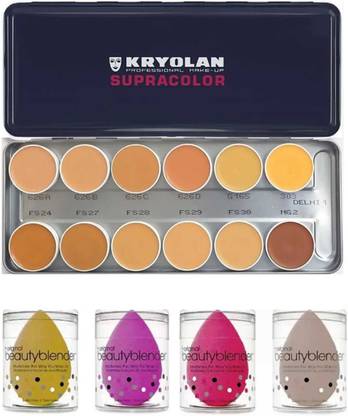 KRYOLAN pcs makeup blender with SupraColor Foundation Palette 12 Color ( FS ) Foundation (12 Color, 40 ml)