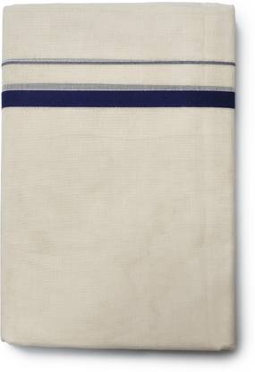 Vairavaa Tex 100% Cotton Kerala Mundu With Attractive ½'Inch Ink Blue Border 4.00'Meter Striped Men Dhoti
