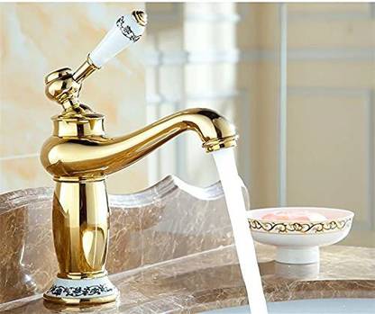 Luxury Brass Gold Color Single Lever Basin Mixer Tap Wash Basin Tap Pillar Tap Faucet