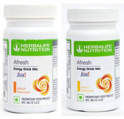HERBALIFE Afresh Energy Drink Mix - Peach & Lemon Flavor Combo Pack Of 2 PCS With Green Tea Extracts For Fat Loss Combo