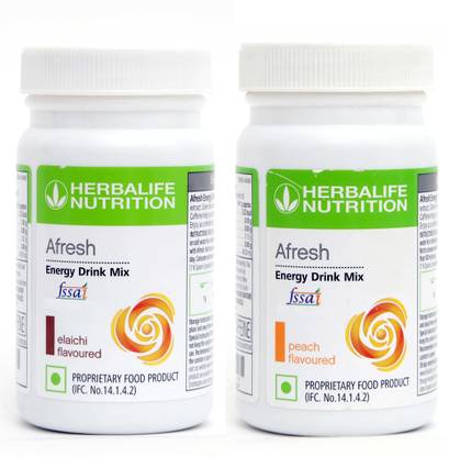 HERBALIFE Afresh Energy Drink Mix - Elaichi & Peach Flavor Combo Pack Of 2 PCS With Green Tea Extracts For Fat Loss Combo