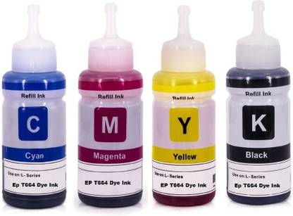 verena for Ep T664 Dye Ink Compatible EcoTank Inkjet Printer Black + Tri Color Combo Pack Ink Bottle