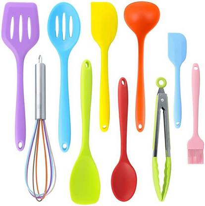 ziaon Utensils, Silicone Heat-Resistant Non-Stick Kitchen Cooking Tools, Whisk, Spoon, Brush, Spatula, Ladle Slotted Turner Tongs Pasta Fork Utensil Set (Multicolour) Kitchen Tool Set