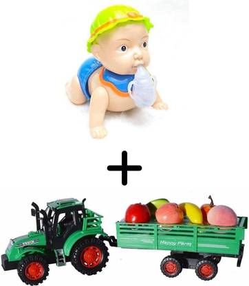 LIBRA Fruit Tractor Trolley Vehicle Toy for Kids / Crawling Baby Toy for Babies with Music & Lights