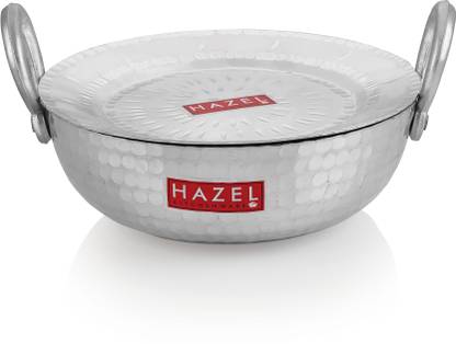 HAZEL Aluminium Hammered Finish Kadhai With Lid Premium Round Bottom 16 Gauge Kadai vessal, 22 cm, 1600 ML Kadhai 22 cm diameter with Lid 1.6 L capacity