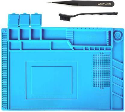 WOWSOME Heat-resistant Silicon Magnetic Soldering Mat with ESD Tweezer and Brush for Mobile Phone, Electronics, Computer, Soldering Iron And Laptop Repair Platform Desk Mat (450 X 300 MM) Power & Hand Tool Kit