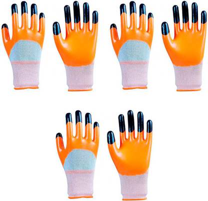 Safies Tiger Print Multipurpose Reusable & Washable Palm Coated Safety Gloves For Men & Women (Pack Of 3 Pairs) M Latex  Safety Gloves