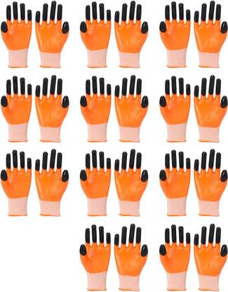 Safies Tiger Print Multipurpose Reusable & Washable Palm Coated Safety Gloves For Men & Women (Pack Of 11 Pairs) L Latex  Safety Gloves