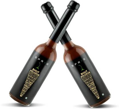 Sprig Bhut Jolokia Sauce | Made With World’S Hottest Ghost Peppers | 75,000 Shu | Use As Condiment, Marinade Or Dip | No Preservatives Or Additives | Vegan| For Veg And Non-Veg Cuisine | Use With Pizza, Chicken Wings, Salads & Snacks | 120Gms (Pack Of 2) Sauces