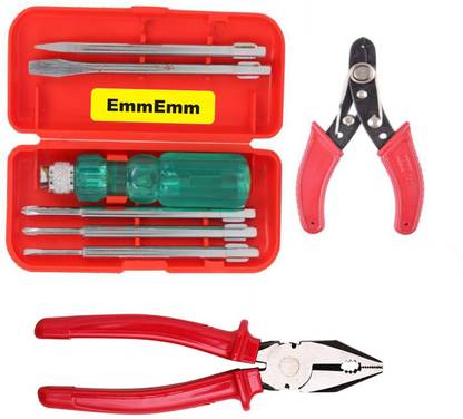 EmmEmm 5 in 1 Screwdriver Set With Tester handle, Wire Cutter & 8" Combination Plier Combination Screwdriver Set