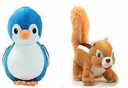 Saubhagye Soft Plush Stuff Toys in Low Budget Combo of 2 Blue Penguin and Squirell Kids Gift Return Gift  - 25 cm