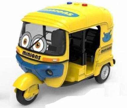 shyam enterprises Minion Auto Rickshaw Cartoon Unbreakable Yellow Friction Powered Extra Minions Design Toy with Light and Sound for Boys & Girls (Multicolor, Pack of: 1) (Yellow, Multicolor, Pack of: 1)