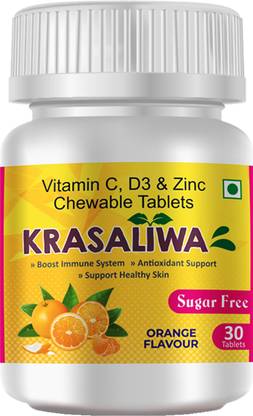 Krasaliwa Vitamin C, D3 ,Zinc & Amla Chewable Tablet Orange Sugar Free 500mg ( Pack of 5 )