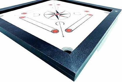 Duggu Wooden white Carrom board 26 inch Gloss Finish Striker, coin Set and Powder 66 cm Carrom Board