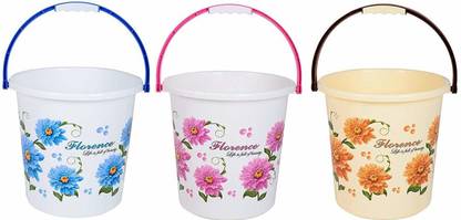 HALSEY Unbreakable Strong Plastic Printed Bathroom Bucket (Set of 3) 20 L Plastic Bucket