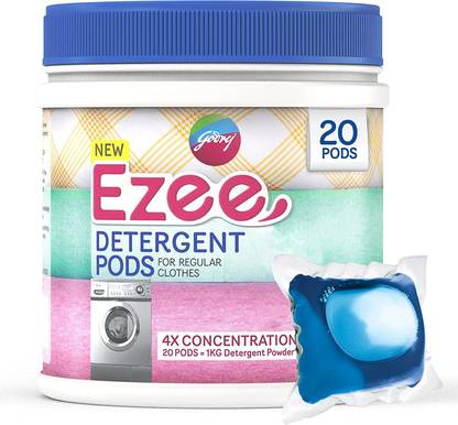 godrej ezee 4X Concentrated Liquid Detergent - 20 Count, for Both Front Load and Top Load Washing Machine Regular Detergent Pod