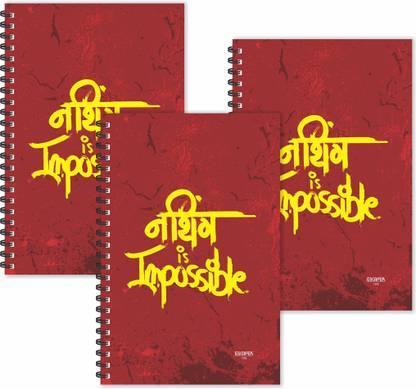 ESCAPER Nothing Is Impossible Hindi Quotes Diaries (Ruled - A5 Size - SUPER SAVER Pack of 3 Diaries) | Slogan Diaries | Quotes on Diaries | Funny Quotes Diaries A5 Diary Ruled 160 Pages
