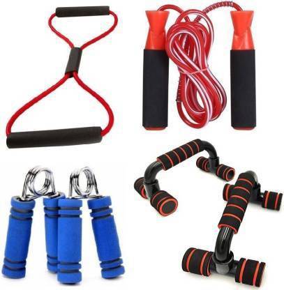 VATSMART FITNESS JUMPING ROPE WITH PUSH UP BAR, RESISTANCE TUBE 8 FIGURE AND FITNESS GRIPS Fitness Accessory Kit Kit