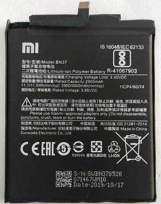 Thenit Mobile Battery For  Xiaomi Xiaomi REDMI 6/6A BN37