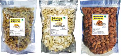 Debankan's Natural DF Combo Pack (3 x 100 gm Pack ) Almonds, Raisins, Broken Cashews Almonds, Cashews, Raisins