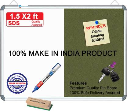 sunway Display Systems Combination Board (Non-Magnetic Whiteboard with Green Pin-up Notice Board) for Home, Office & School, Heavy-Duty Aluminium Frame Non-M combtionB(1.5*2) v31 Cork Bulletin Board