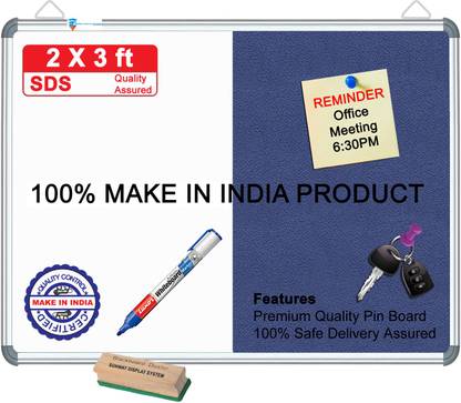 sunway Display Systems Combination Board (Non-Magnetic Whiteboard with Royal Blue Pin-up Notice Board) for Home, Office & School, Heavy-Duty Aluminium Frame MEGNETIC comB(2*3)v23 Cork Bulletin Board