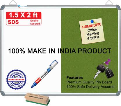 sunway Display Systems Combination Board (Non-Magnetic Whiteboard with Green Pin-up Notice Board) for Home, Office & School, Heavy-Duty Aluminium Frame Non-MEGNETIC comB(1.5*2) v01 Cork Bulletin Board