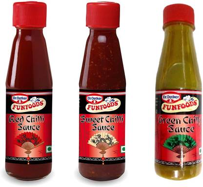 FUNFOODS by Dr. Oetker Red Chilli 220 gm + Sweet Chilli 220 gm + Green Chilli Sauce 200 gm Combo Sauces