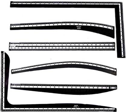 Hirday Fashion Designing Tailoring Plastic Scales SET OF 6 - Hip Curve, Arm Curve, Leg Curve, Ruler, L scale straight, L scale curve(Black) Sewing Kit