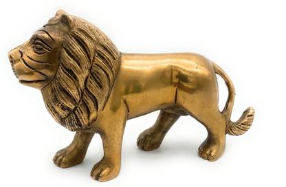 Bhunes Brass Lion Scultpture , Lion Brass Statue , Lion Statues Showpieces , Bras Simha , Sher Ki Murti , India Temple Lions , Lion Statue Decorative Showpiece  -  11 cm