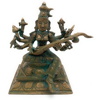 Bhunes Bronze Raja Matangi , Raj Matangi , Mahavidyas , Tantric Form Of Sarasvati , Saraswati , Uchchhishta-Chandalini , Uchchhishta-Matangin Decorative Showpiece  -  15 cm