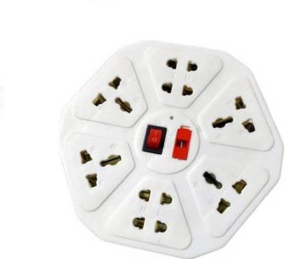 Skeisy Hexagon 8 Socket Extension Cord With single Switches FUSE Led Indicator 8 Socket Extension Boards (White)(RED) 8 Socket Extension Boards