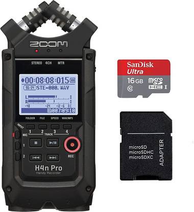 ZOOM H4N PRO Black with 16GB SD Card & Card Adapter 14 Tracks Digital Multi-track Recorder
